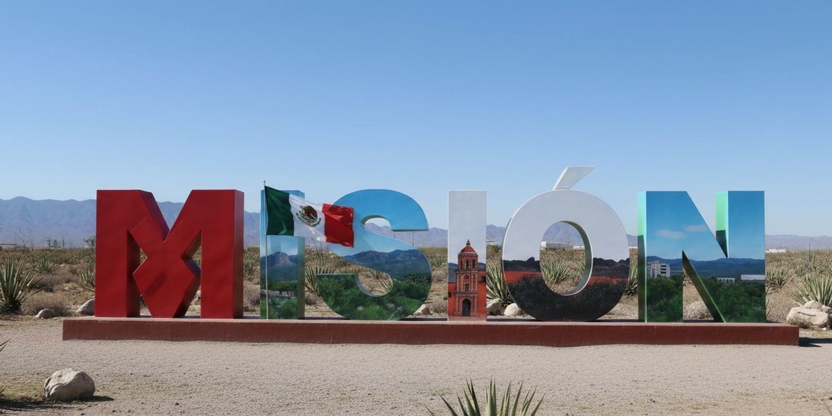 Letras monumentales de Misión con lugares icónicos de la región