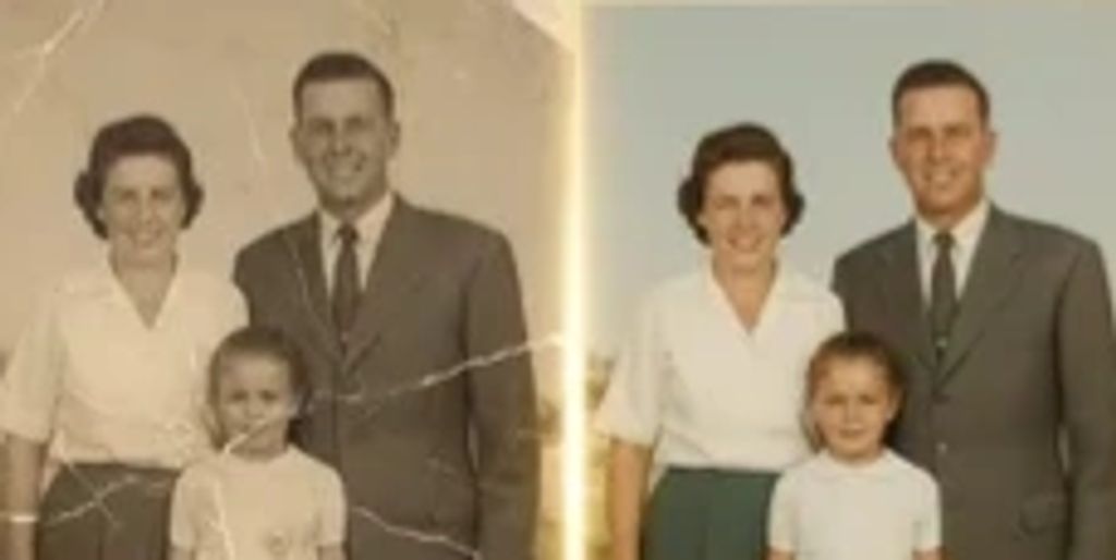 Foto familiar antes y después de la restauración